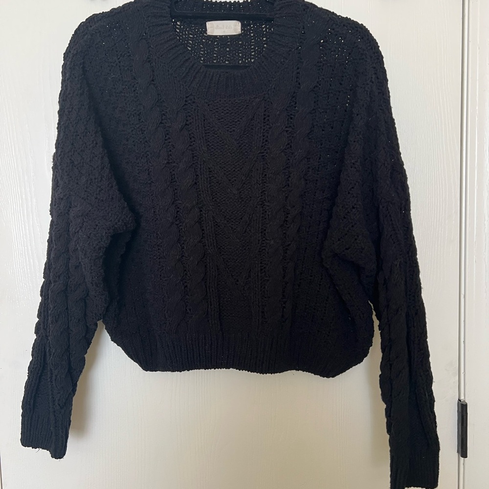 Altar’d State Cropped Black Cable Knit Sweater